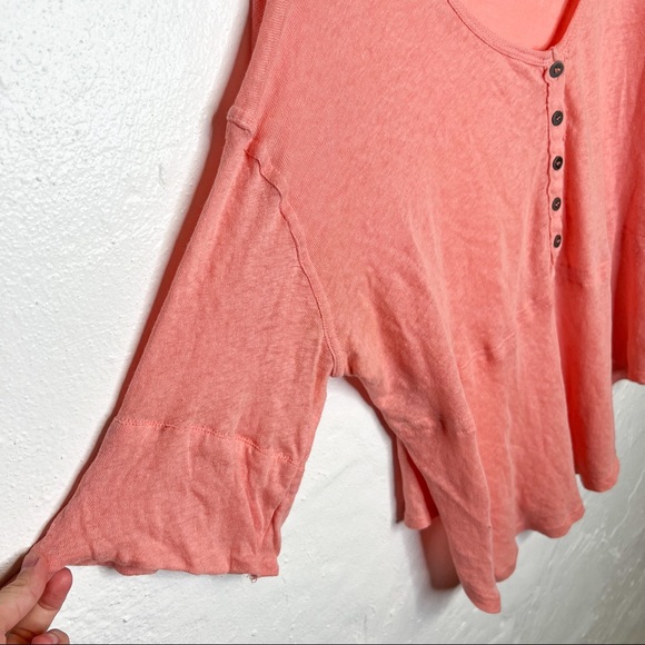 Free People Care FP Heritage Henley Rose Coral Boho Flowy Shirt Size Small - Picture 6 of 10